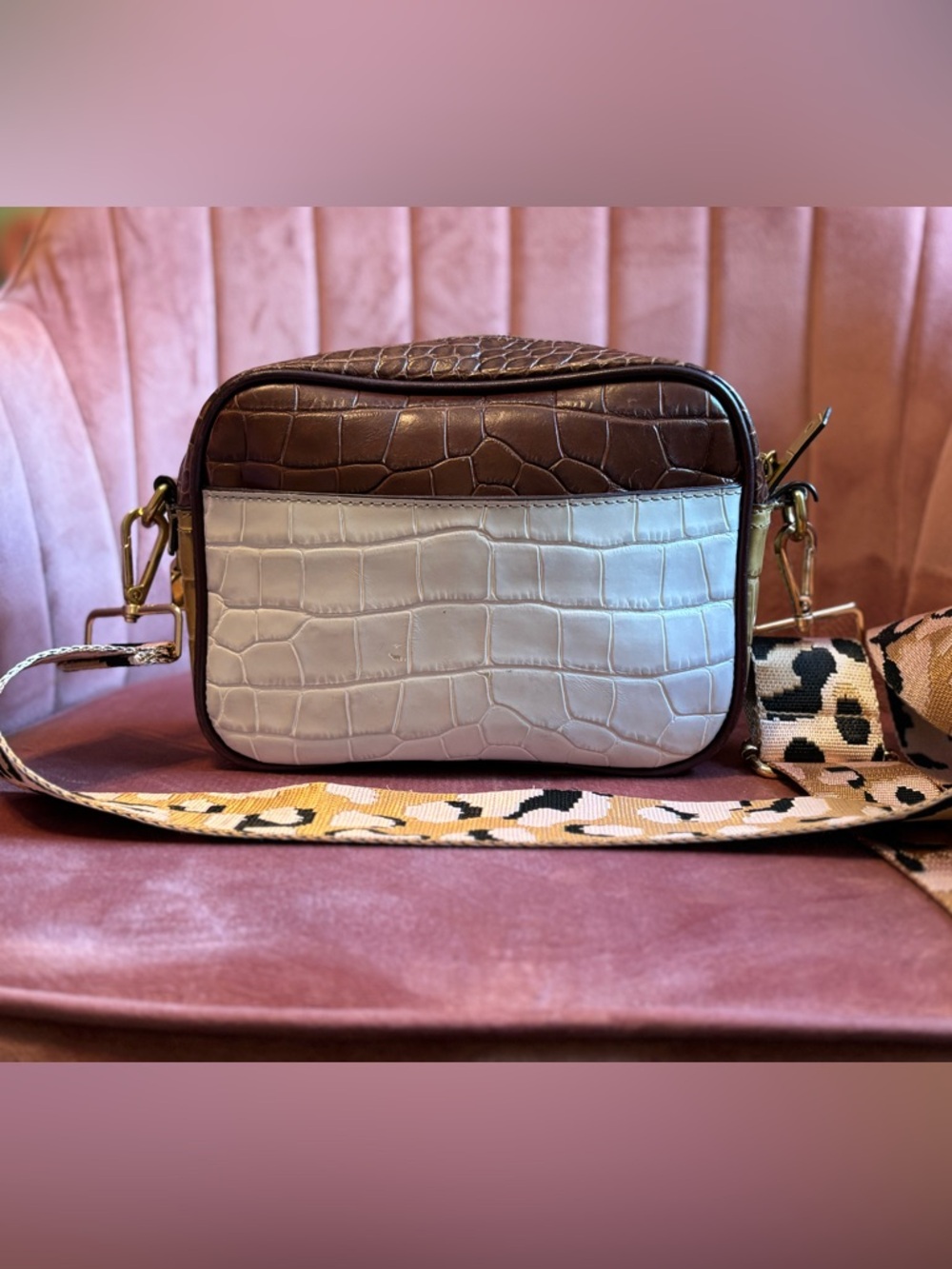 J Crew Leather Croc Embossed Signet Crossbody Bag